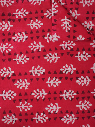 Red Beige Black Hand Block Printed Cotton Cambric Fabric Per Meter - F0916454