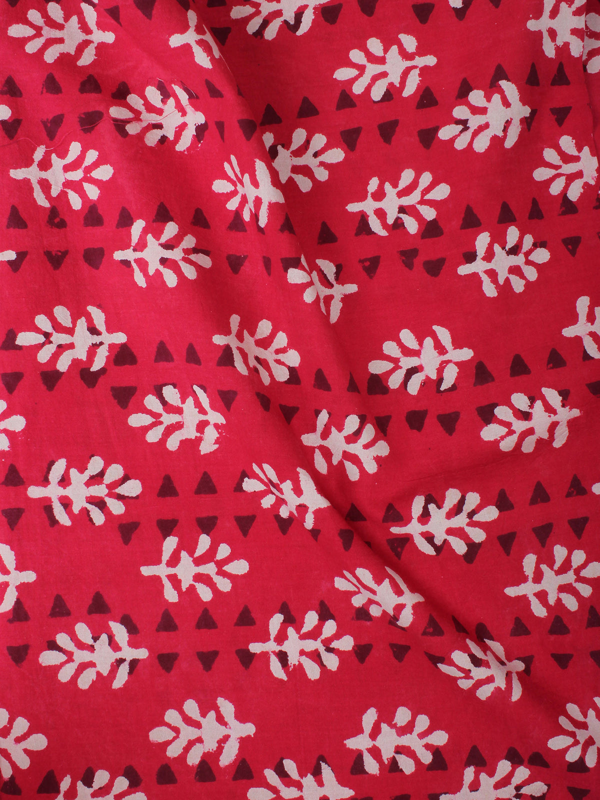 Red Beige Black Hand Block Printed Cotton Cambric Fabric Per Meter - F0916454