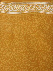 Mustard Yellow Beige Hand Block Printed Cotton Saree in Natural Colors - S03170560