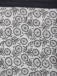 Beige Grey Black Cotton Hand Block Printed Saree in Natural Colors - S03170567