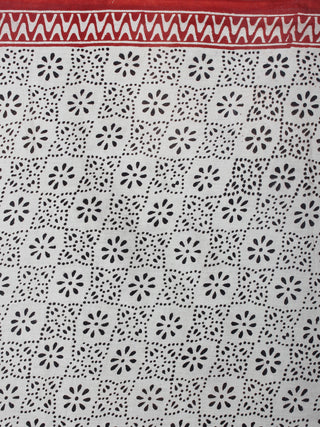 Beige Black Maroon Cotton Hand Block Printed Saree in Natural Colors - S03170568