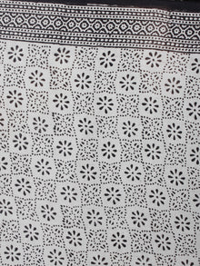 Beige Black Hand Block Printed Cotton Saree in Natural Colors - S03170569