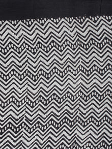 Beige Grey Black Hand Block Printed Cotton Saree in Natural Colors - S03170570