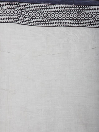 Beige Black Grey Hand Block Printed Cotton Saree in Natural Colors - S03170571