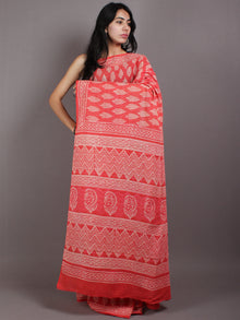 Pink Beige Hand Block Printed Cotton Saree in Natural Colors - S03170572