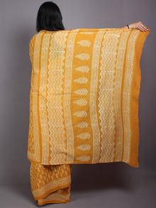 Mustard Yellow Beige Hand Block Printed Cotton Saree in Natural Colors - S03170573