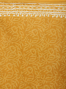 Mustard Yellow Beige Hand Block Printed Cotton Saree in Natural Colors - S03170573