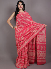 Pink Beige Hand Block Printed Cotton Saree in Natural Colors - S03170574