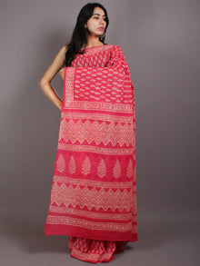 Pink Beige Hand Block Printed Cotton Saree in Natural Colors - S03170574