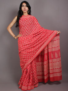 Pink Beige Hand Block Printed Cotton Saree in Natural Colors - S03170576