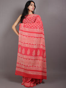 Pink Beige Hand Block Printed Cotton Saree in Natural Colors - S03170576