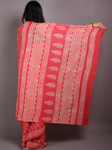 Pink Beige Hand Block Printed Cotton Saree in Natural Colors - S03170576