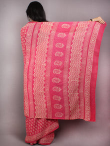 Pink Beige Hand Block Printed Cotton Saree in Natural Colors - S03170577