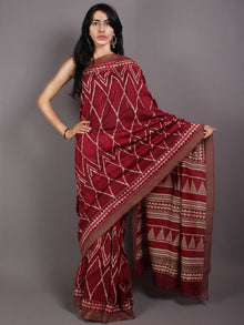 Cherry Beige Hand Block Printed in Natural Vegetable Colors Chanderi Saree With Geecha Border - S03170475