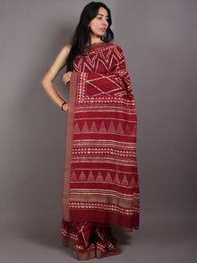 Cherry Beige Hand Block Printed in Natural Vegetable Colors Chanderi Saree With Geecha Border - S03170475