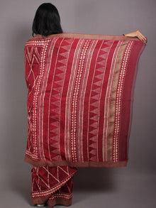 Cherry Beige Hand Block Printed in Natural Vegetable Colors Chanderi Saree With Geecha Border - S03170475