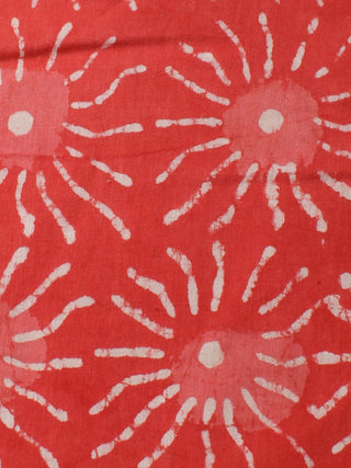 Orange White Hand Block Printed Cotton Cambric Fabric Per Meter - F0916437