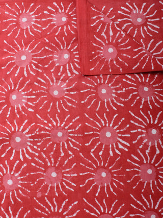 Orange White Hand Block Printed Cotton Cambric Fabric Per Meter - F0916437