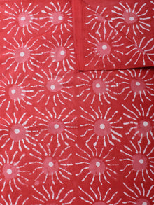 Orange White Hand Block Printed Cotton Cambric Fabric Per Meter - F0916437