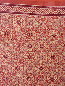 Scarlet Red Mustard Mughal Nakashi Ajrakh Hand Block Printed in Natural Vegetable Colors Cotton Mul Saree - S03170581