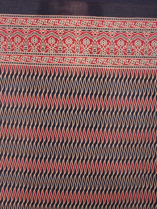 Maroon Beige Black Mughal Nakashi Ajrakh Hand Block Printed in Natural Vegetable Colors Cotton Mul Saree - S03170582