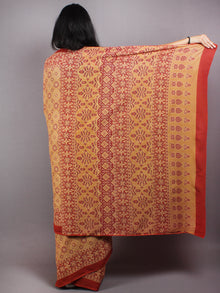Crimson Red Apricot Mughal Nakashi Ajrakh Hand Block Printed in Natural Vegetable Colors Cotton Mul Saree - S03170583