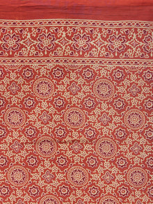 Crimson Red Apricot Mughal Nakashi Ajrakh Hand Block Printed in Natural Vegetable Colors Cotton Mul Saree - S03170583
