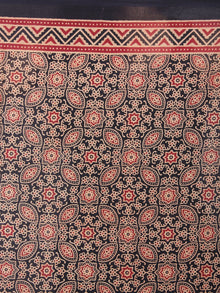 Red Beige Black Mughal Nakashi Ajrakh Hand Block Printed in Natural Vegetable Colors Cotton Mul Saree - S03170584