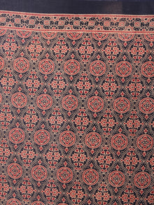 Crimson Red Beige Black Mughal Nakashi Ajrakh Hand Block Printed in Natural Vegetable Colors Cotton Mul Saree - S03170587