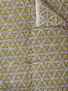 Olive Green Ivory Hand Block Printed Cotton Cambric Fabric Per Meter - F0916469