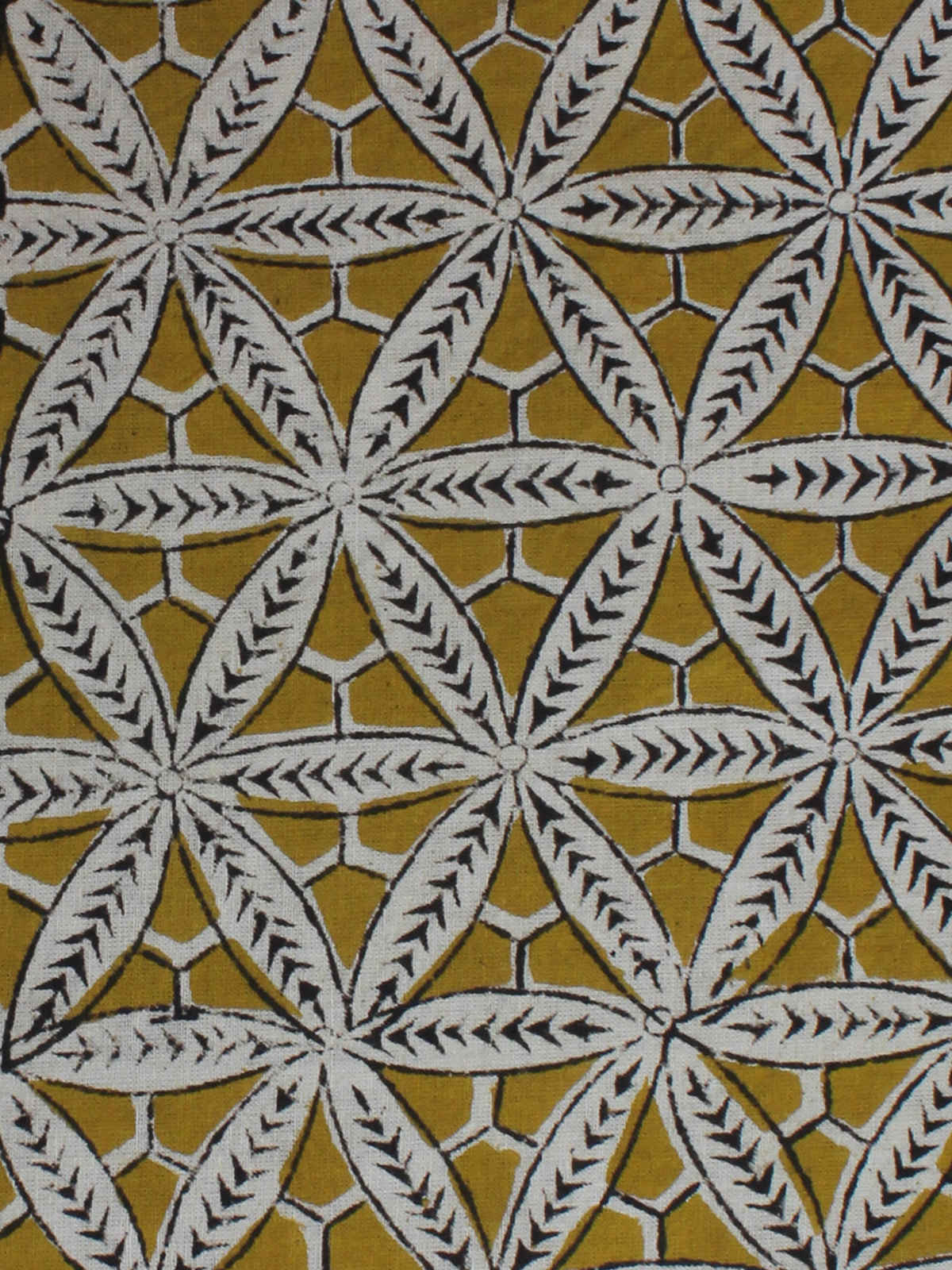 Olive Green Ivory Hand Block Printed Cotton Cambric Fabric Per Meter - F0916469
