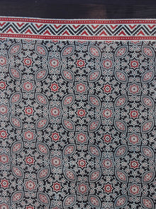 Indigo Red Pear Green Mughal Nakashi Ajrakh Hand Block Printed in Natural Vegetable Colors Cotton Mul Saree - S03170599