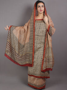 Beige Black Red Hand Block Printed Chanderi Kurta-Salwar Fabric With Chanderi Dupatta - S1628024