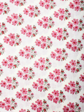 Off White Pink Hand Block Printed Cotton Cambric Fabric Per Meter - F0916406