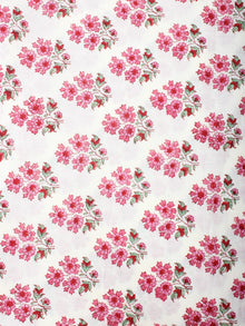 Off White Pink Hand Block Printed Cotton Cambric Fabric Per Meter - F0916406