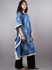 Indigo Hand Block Printed Kaftan With Beige Border - K1162F06