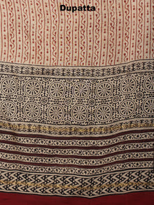 Beige Black Red Hand Block Printed Chanderi Kurta-Salwar Fabric With Chanderi Dupatta - S1628024