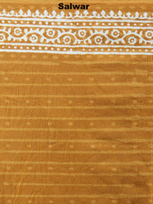 GoldenRod Yellow White Hand Block Printed Cotton Suit-Salwar Fabric With Chiffon Dupatta - S1628046