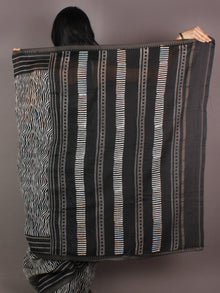 Black White Leharia Hand Block Printed in Natural Vegetable Colors Chanderi Saree With Geecha Border - S03170325