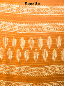 GoldenRod Yellow White Hand Block Printed Cotton Suit-Salwar Fabric With Chiffon Dupatta - S1628046