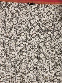 Beige Black Red Hand Block Printed Chanderi Kurta-Salwar Fabric With Chanderi Dupatta - S1628024