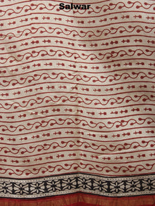 Beige Black Red Hand Block Printed Chanderi Kurta-Salwar Fabric With Chanderi Dupatta - S1628024