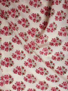 Off White Pink Hand Block Printed Cotton Cambric Fabric Per Meter - F0916406
