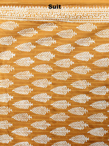 GoldenRod Yellow White Hand Block Printed Cotton Suit-Salwar Fabric With Chiffon Dupatta - S1628046
