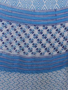 Ivory Blue Hand Block Printed Cotton Suit-Salwar Fabric With Chiffon Dupatta - S16281235