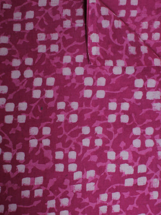 Deep Pink White Hand Block Printed Cotton Cambric Fabric Per Meter - F0916439