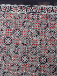 Indigo Ivory Red Mughal Nakashi Ajrakh Hand Block Printed in Natural Vegetable Colors Cotton Mul Saree - S03170602