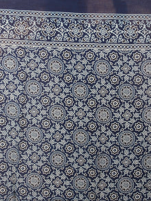 Maroon Ivory Indigo Mughal Nakashi Ajrakh Hand Block Printed in Natural Vegetable Colors Cotton Mul Saree - S03170604