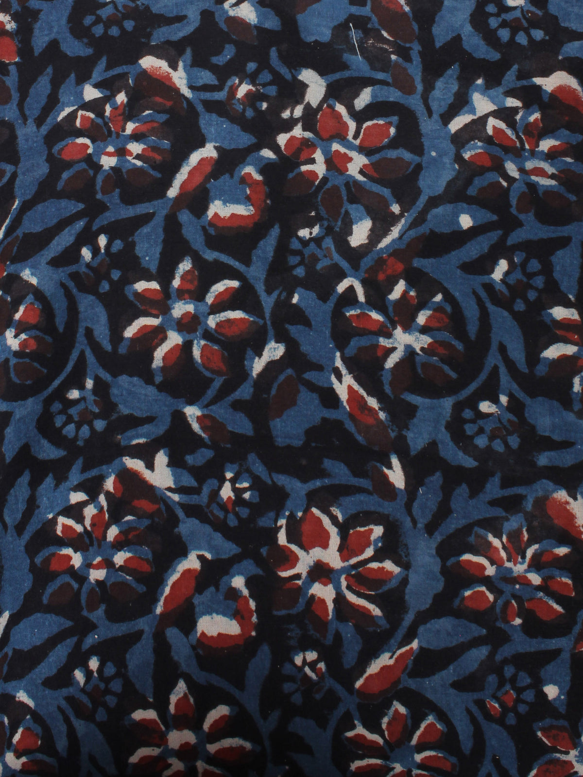 Black Indigo Maroon Hand Block Printed Cotton Cambric Fabric Per Meter - F0916440