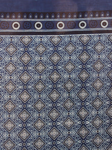 Indigo Maroon Black Mughal Nakashi Ajrakh Hand Block Printed  Cotton Mul Saree - S03170612